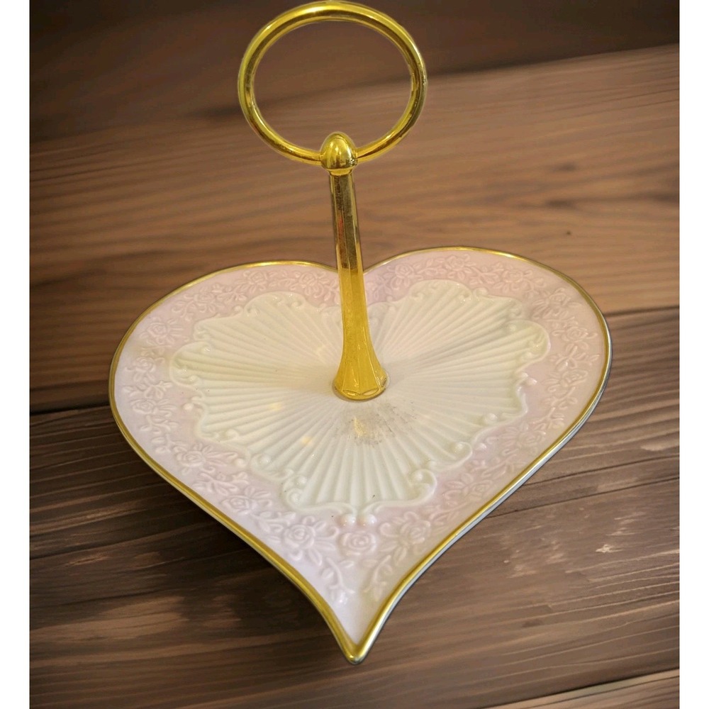 Vg Lenox Sculpted Heart Shaped Trinket Dish Embossed Jewlery 24k Gold Trim